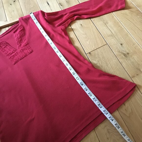 Ralph Lauren Red Eyelet Cotton Tunic Neck Shirt - Picture 14 of 16